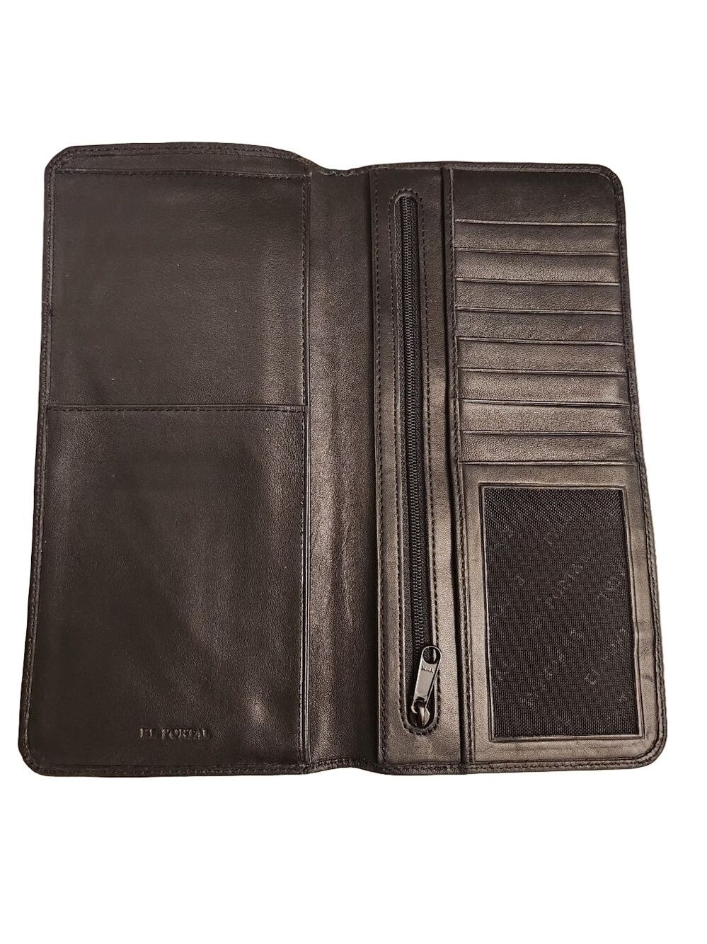 El Portal Black Leather  Travel Wallet Organizer Checkbook Passport Credit Cards - Picture 2 of 13